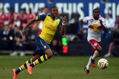 Arsenal's Chuba Akpom controls the ball against New York Red Bulls during their friendly on Saturday. Don Emmert / AFP