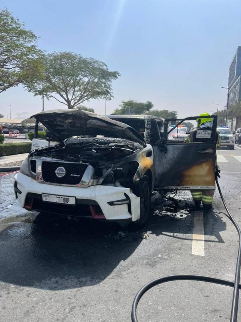 Dubai Civil Defence extinguished a vehicle fire that broke out in Dubai Design District. Image: DCD