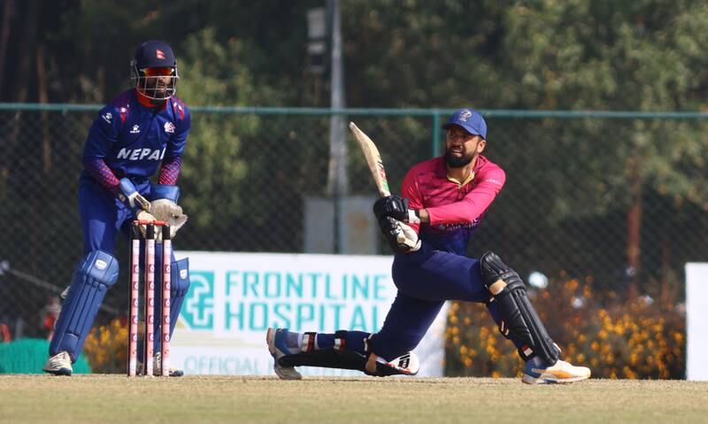 Rohan Mustafa of UAE looks on after playing a shot during third ODI between Nepal and the UAE at TU Cricket Stadium on November 18, 2022. Photo: Subas Humagain