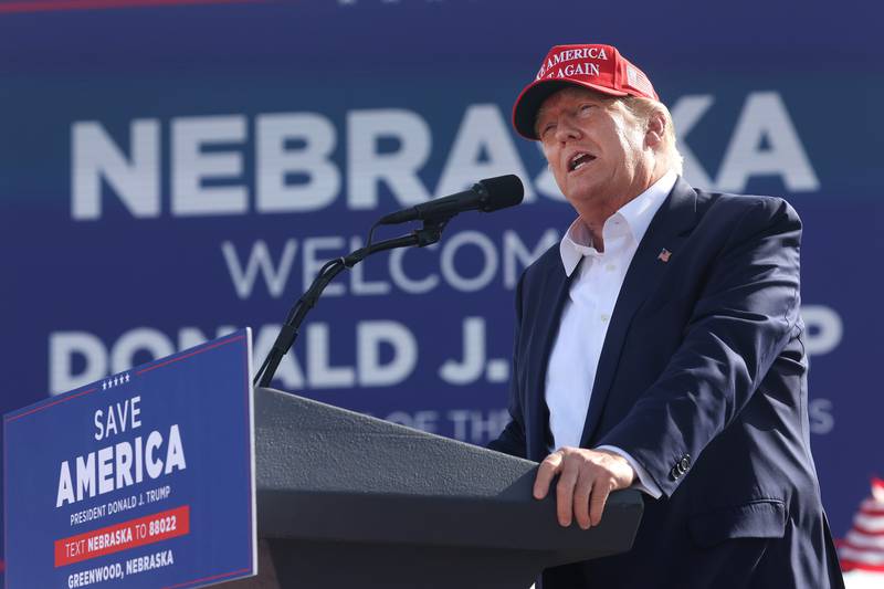 Former US president Donald Trump speaks to supporters at a rally for farming executive Charles Herbster running in the Nebraska gubernatorial race. AP