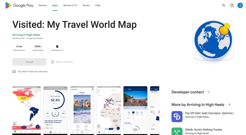 Visited: My Travel World Map is fun to have for travellers.