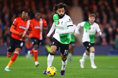 Mohamed Salah of Liverpool runs with the ball during the Premier League match against Luton Town. Getty