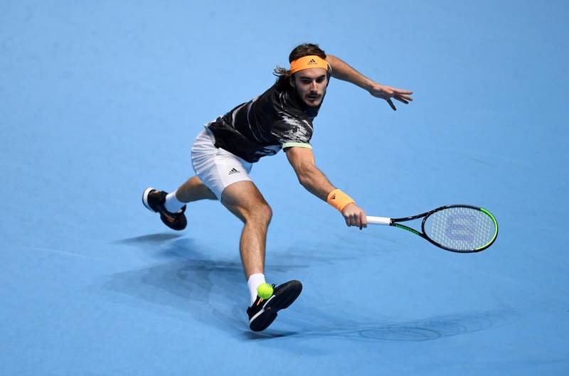 Tennis - ATP Finals - The O2, London, Britain - November 17, 2019 Greece's Stefanos Tsitsipas in action during his final match against Austria's Dominic Thiem Action Images via Reuters/Tony O'Brien