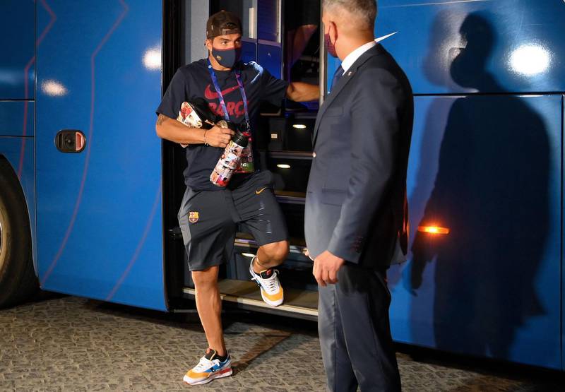 Barcelona's Uruguayan forward Luis Suarez arrives at the team's hotel. AFP