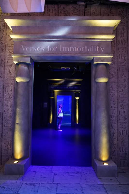 Visitors move from life into death and afterlife, in National Geographic's Beyond King Tut experience. Photo: Katarina Holtzapple / The National  