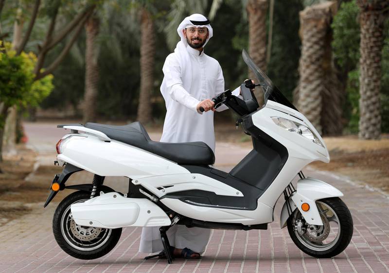 Sharjah, United Arab Emirates - February 21st, 2018: Mohamed Al Abd. Solva TechnologiesÕ electric bike for Motoring. Wednesday, February 21st, 2018. Sharjah. Chris Whiteoak / The National