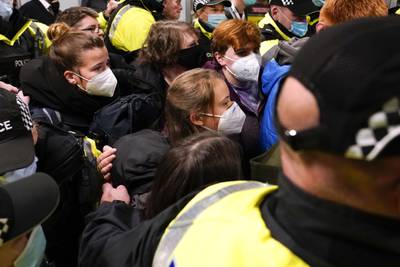 Ms Thunberg arrived at Glasgow Central on Saturday evening, having taken a train from London Euston. AP Photo