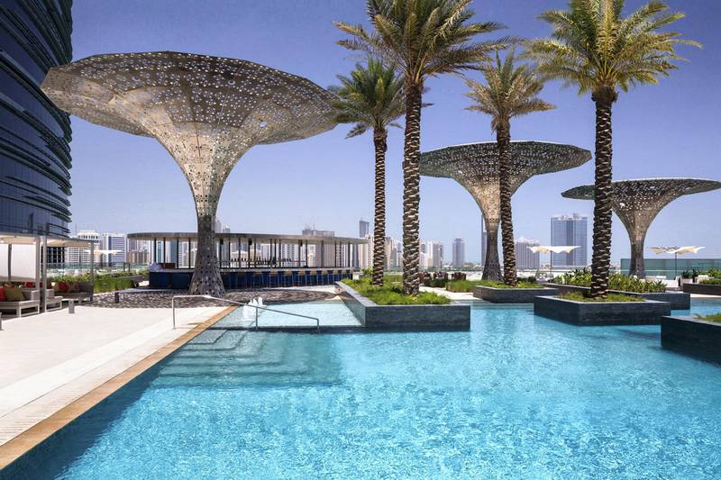 The pool at Rosewood Abu Dhabi offers great views across the capital. Courtesy Rosewood Abu Dhabi