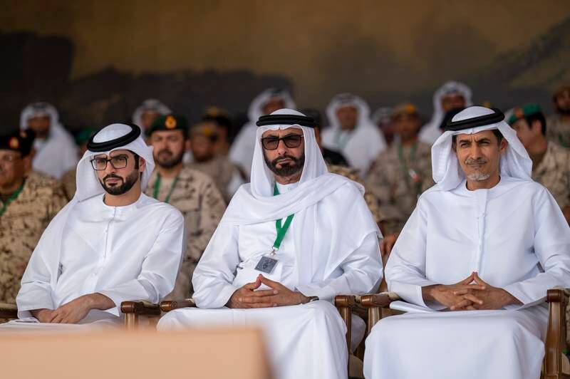 From right, Mr Al Shamsi, Mr Al Bawardi and Sheikh Sultan attend the drill.