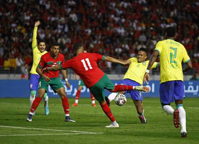 Abdelhamid Sabiri scores Morocco's second goal. Reuters