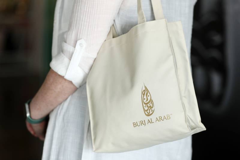 A Burj Al Arab bag made from recycled plastic bottles.