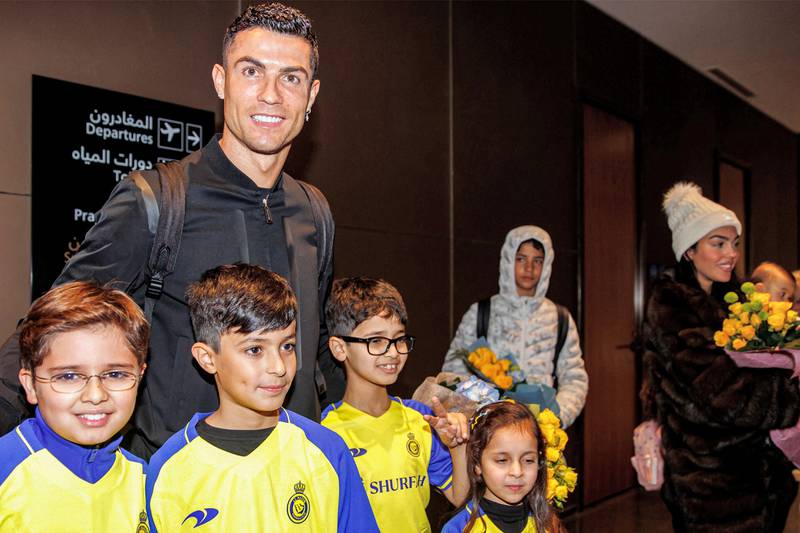 Al Nassr club's new signing Cristiano Ronaldo after his arrival in Riyadh late on Monday night. AFP