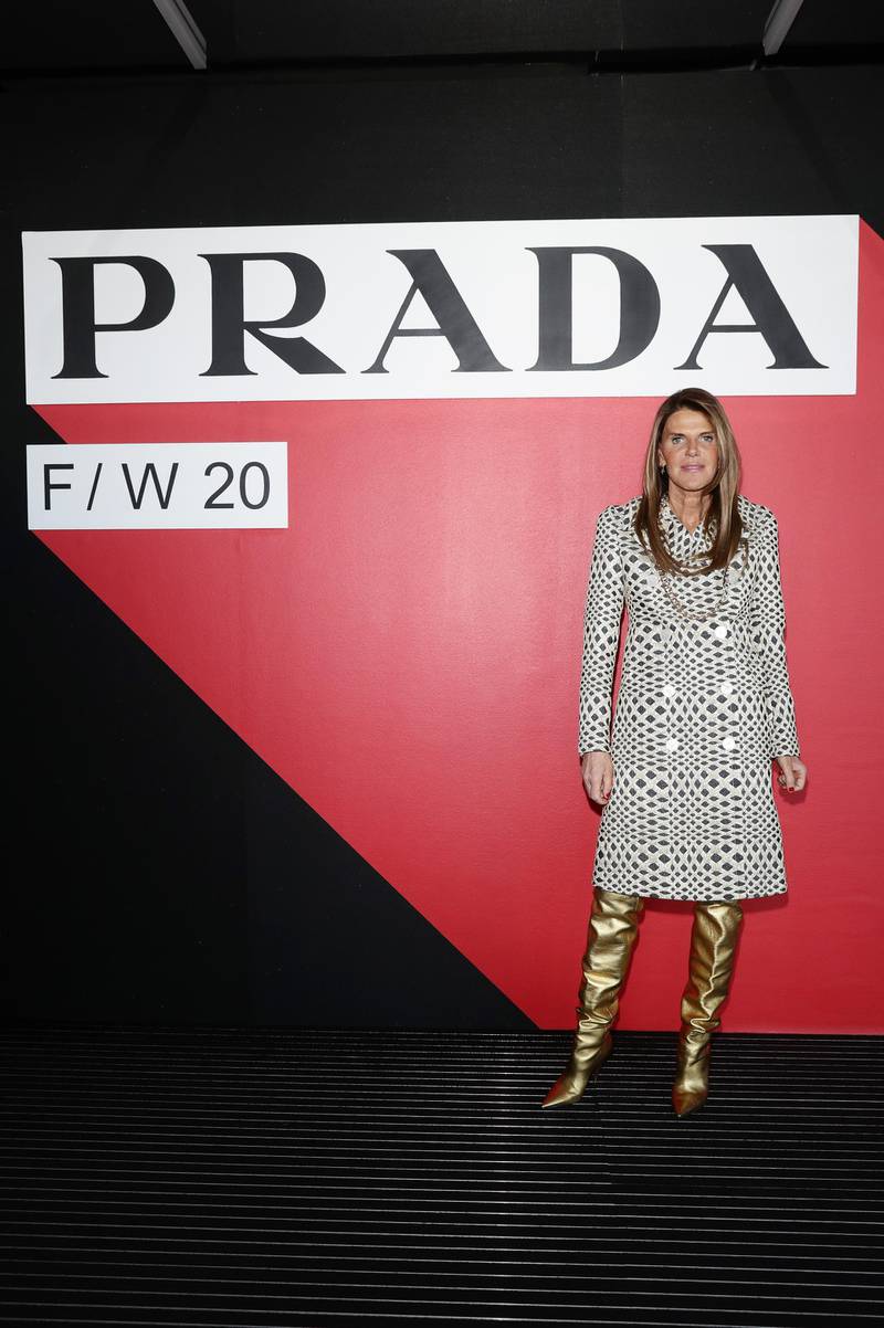 Anna Dello Russo attends the Prada show during Milan Fashion Week on February 20, 2020. Getty Images