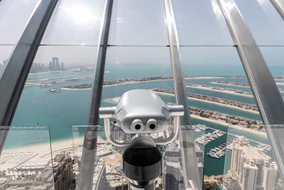 DUBAI, UNITED ARAB EMIRATES. 5 APRIL 2021. The View observation deck with 360 degrees of views of the Dubai Skyline situated on The Palm. (Photo: Antonie Robertson/The National) Journalist: Nick Webster. Section: National.