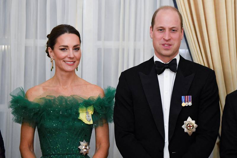 Prince William and Kate, Duchess of Cambridge, attend a dinner hosted by Patrick Allen, Governor General of Jamaica, in Kingston, Jamaica. PA