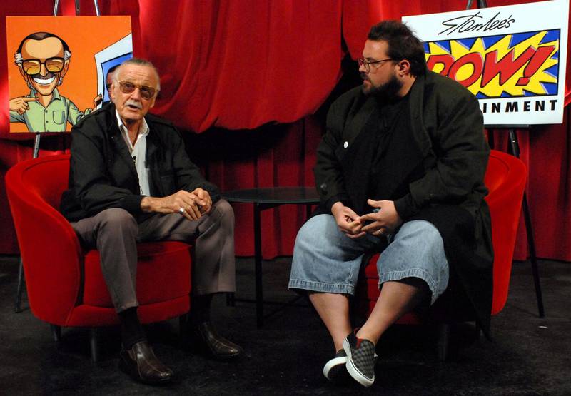 Stan Lee and Kevin Smith during Hollywood's Master Storytellers Evening with Stan Lee and Kevin Smith at Mann's Chinese Theatre in Hollywood, California, United States. (Photo by Mark Sullivan/WireImage)