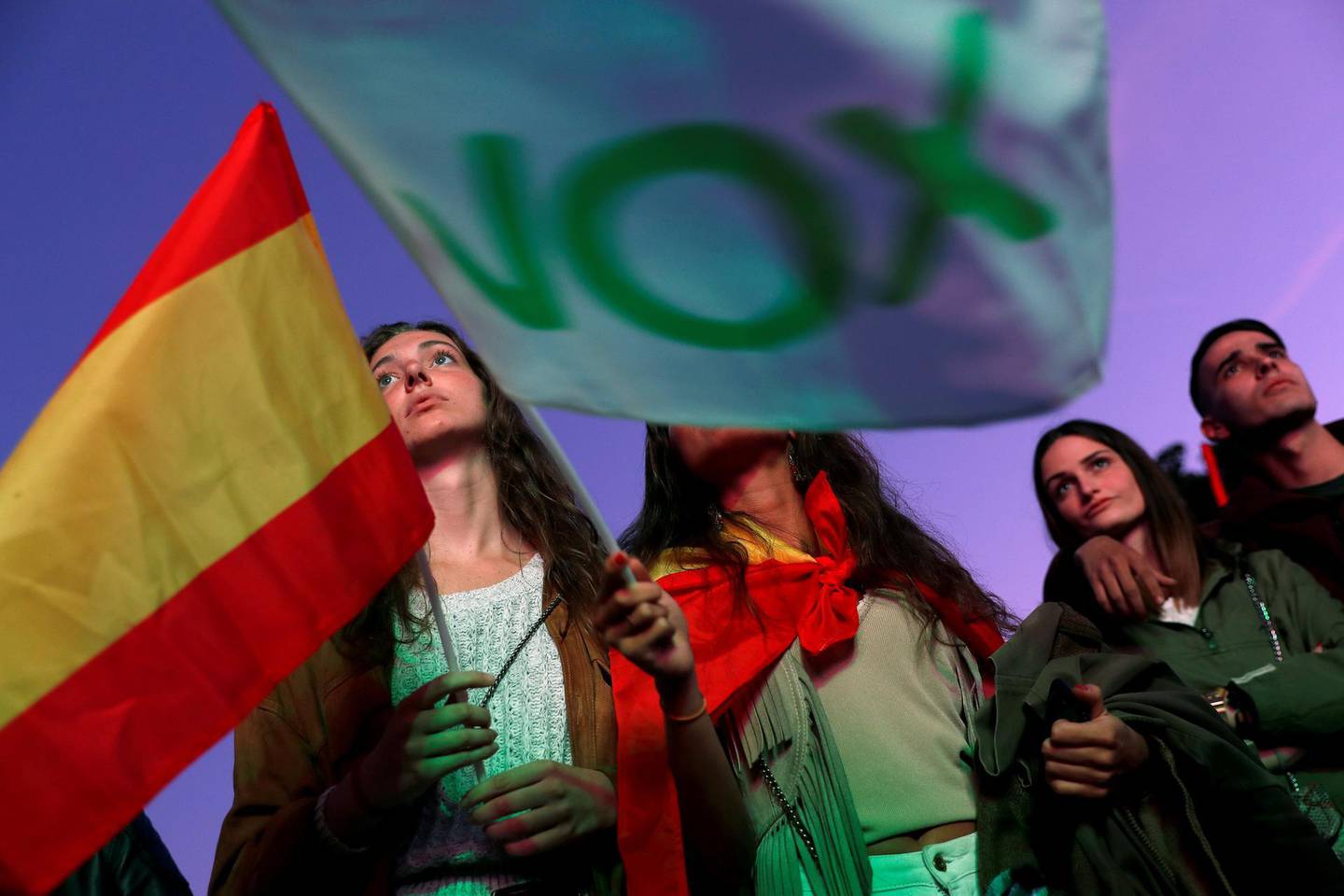 Supporters of Spain's far-right party VOX wait for the announcement of the results in Spain's general election in Madrid, Spain, April 28, 2019. REUTERS/Susana Vera  TPX IMAGES OF THE DAY