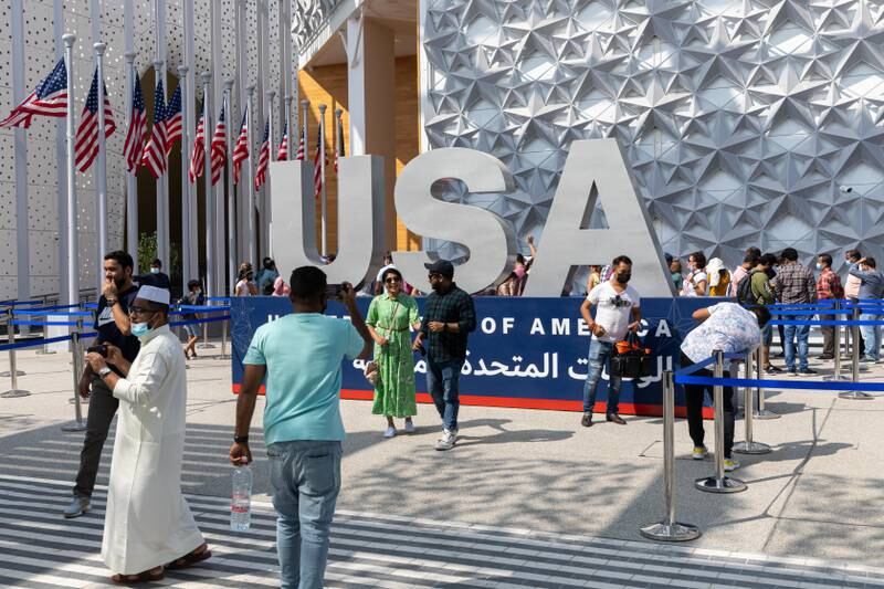 Visitors at the United States of America Pavilion, Expo 2020 Dubai. Christophe Viseux/Expo 2020 Dubai
