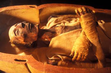 The mummy of Ramesses II, son of Seti I, on display at the Cairo Museum in April 2006. The mummy was discovered with the other royal mummies in the Deir el Bahari hiding place. Getty Images