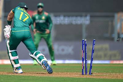 South Africa's Reeza Hendricks is clean bowled by Bangladesh's Shoriful Islam. AFP
