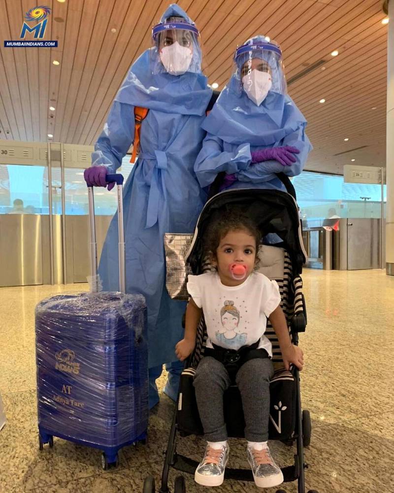 Mumbai Indians' Aditya Tare with his family on his way to Abu Dhabi for IPL 2020. Courtesy Mumbai Indians twitter / @mipaltan