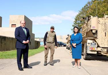 Defence Secretary Ben Wallace and Home Secretary Priti Patel with a member of the Armed Forces.Ministry of Defence