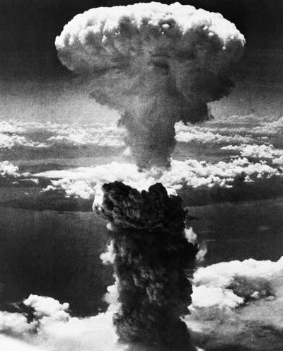 A mushroom cloud rises moments after the second atomic bomb was dropped on Japan by the US. This time the target was Nagasaki and more than 73,000 were killed. AP Photo