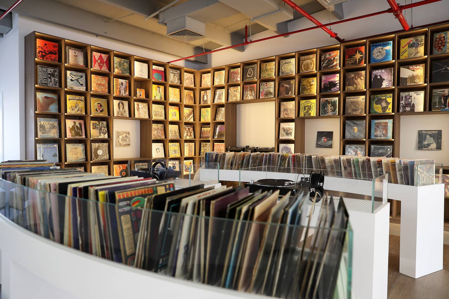 A display of rare vinyl albums on the second floor of Efie Gallery. Pawan Singh / The National   