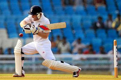 England batsman Eoin Morgan plays a shot against Mumbai A in Mumbai.