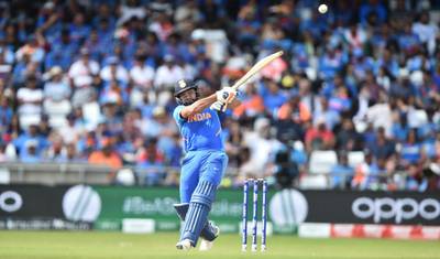 LEEDS, ENGLAND - JULY 06: Rohit Sharma of India bats during the Group Stage match of the ICC Cricket World Cup 2019 between Sri Lanka and India at Headingley on July 06, 2019 in Leeds, England. (Photo by Nathan Stirk/Getty Images)