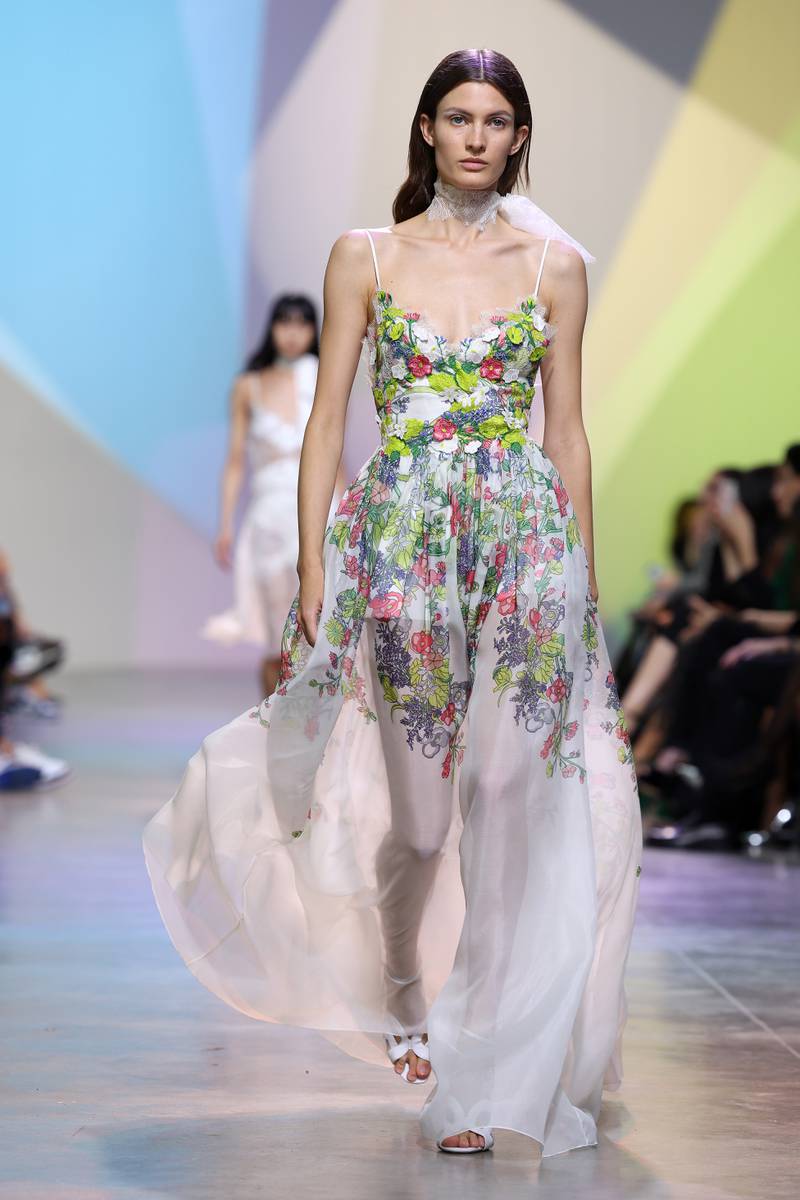 Spring flowers at the Elie Saab spring/summer 2023 show. Getty