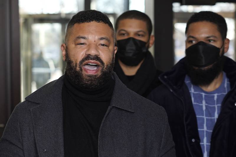 Jussie Smollett's brother Jojo, who read a statement to reporters outside the courthouse on November 30. AP