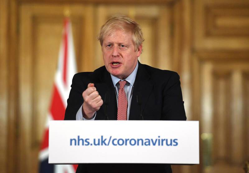 Boris Johnson, UK prime minister, speaks during a coronavirus news conference inside 10 Downing Street in London. Bloomberg