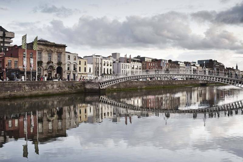 View of half penny bridge in Dublin, Ireland. Gu Photography.