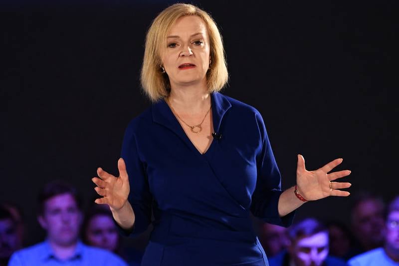 UK Foreign Secretary Liz Truss speaks during a Conservative party membership hustings at the All Nations Centre on August 3, 2022 in Cardiff, Wales. Rishi Sunak and Liz Truss are holding hustings around the UK for Conservative party members as they vie to become their leader and the next UK Prime Minister. Getty Images