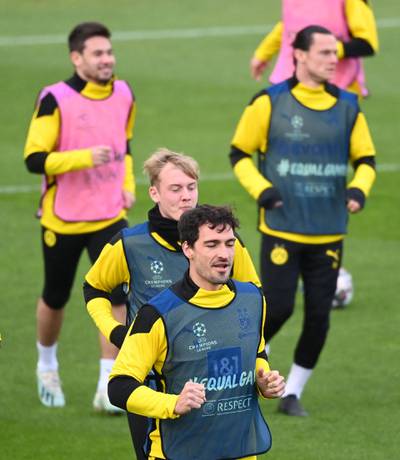 Dortmund defender Mats Hummels attends a training session on Tuesday, April 13 .AFP