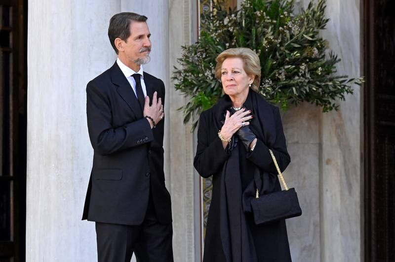Prince Pavlos of Greece and former queen Anne Marie of Greece attend Constantine II's funeral in Athens. Getty