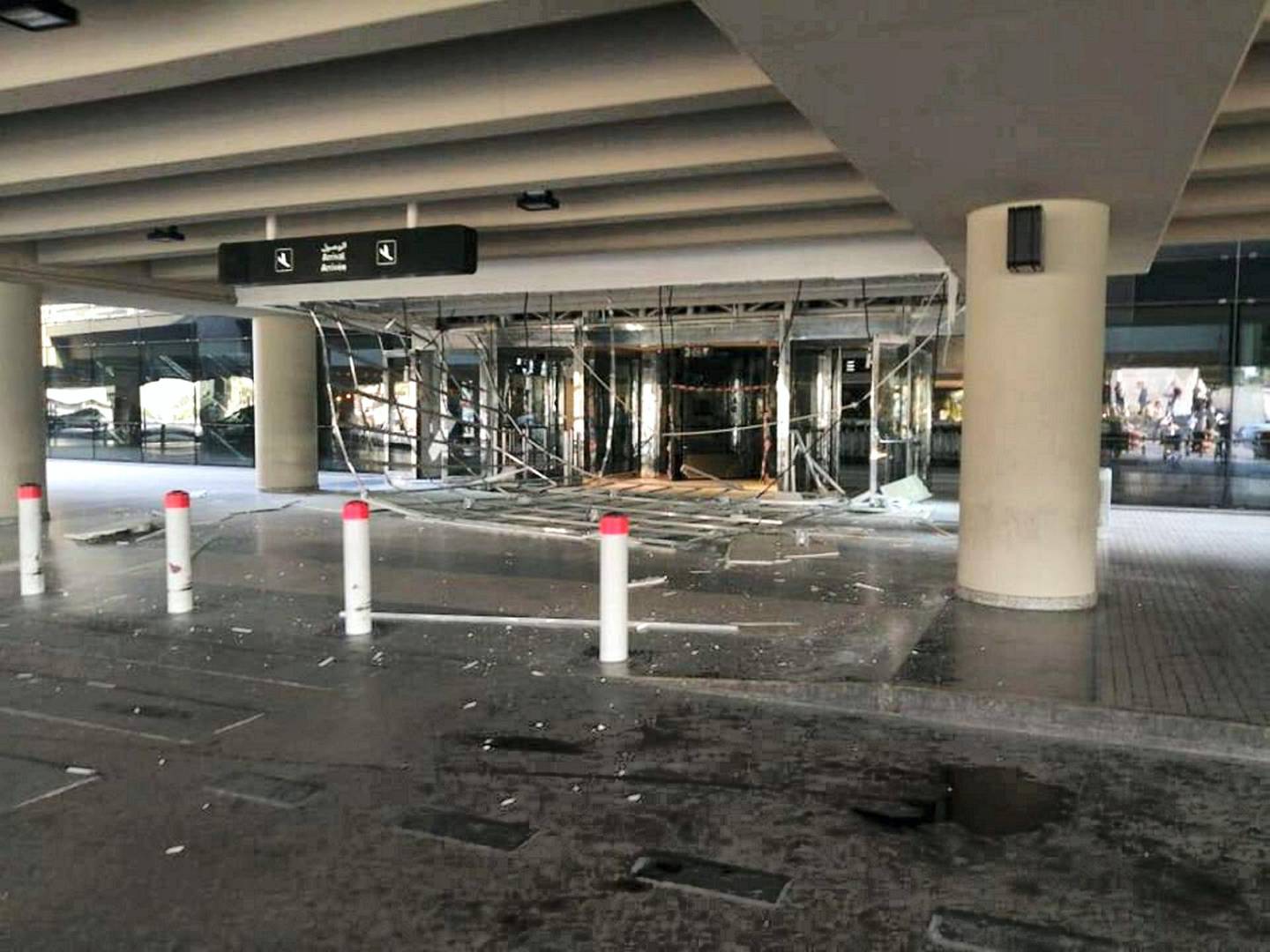 This photograph shows damage at Beirut airport as a result of the explosion about 10km away. Courtesy Lebanese Plane Spotters / Facebook