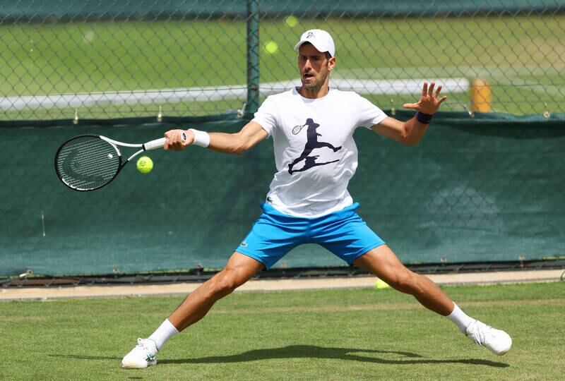 Novak Djokovic during a practice session at the All England Club. Getty