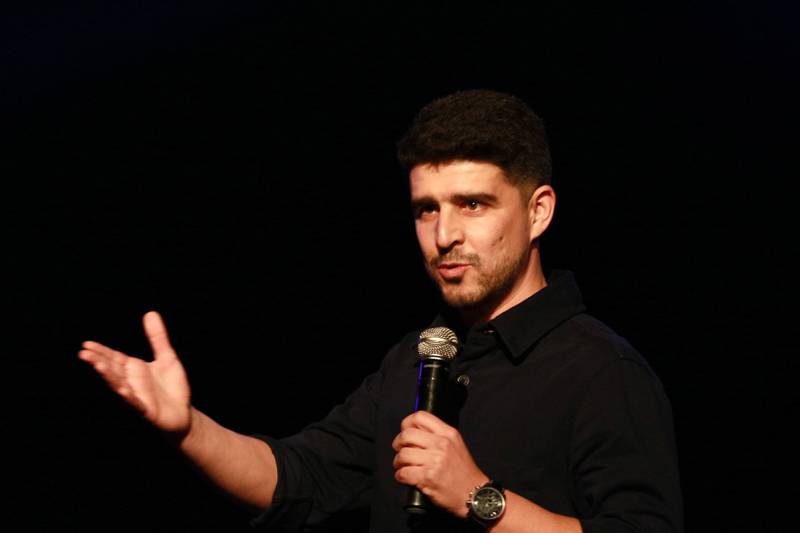 Yusef Bataineh, a graduate of the Amman Comedy Club, performs at Al-Shams theatre. AFP