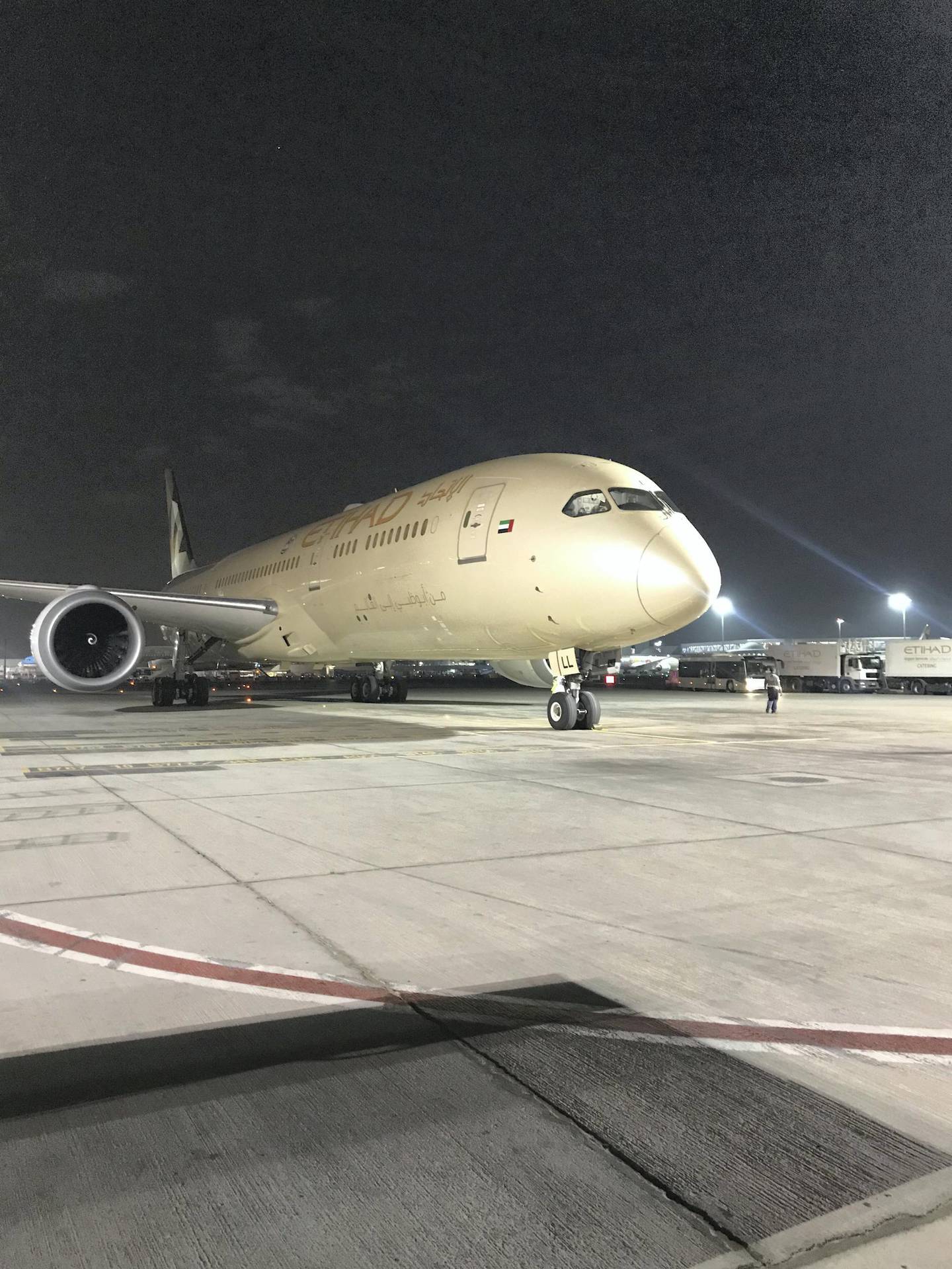  Etihad flight EY405 from Bangkok at Abu Dhabi International Airport. Passengers cannot disembark until their temperatures have been taken - the first step in a web of measures designed to limit the spread of Covid-19. 