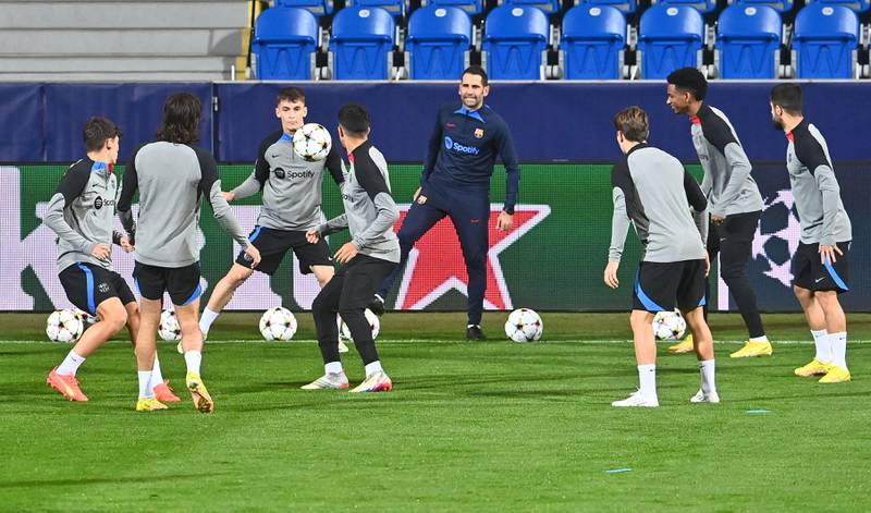 Barcelona players attend a training session in Plzen, Czech Republic, on October 31, 2022, on the eve of the Champions League Group C football match against Viktoria Plzen. AFP
