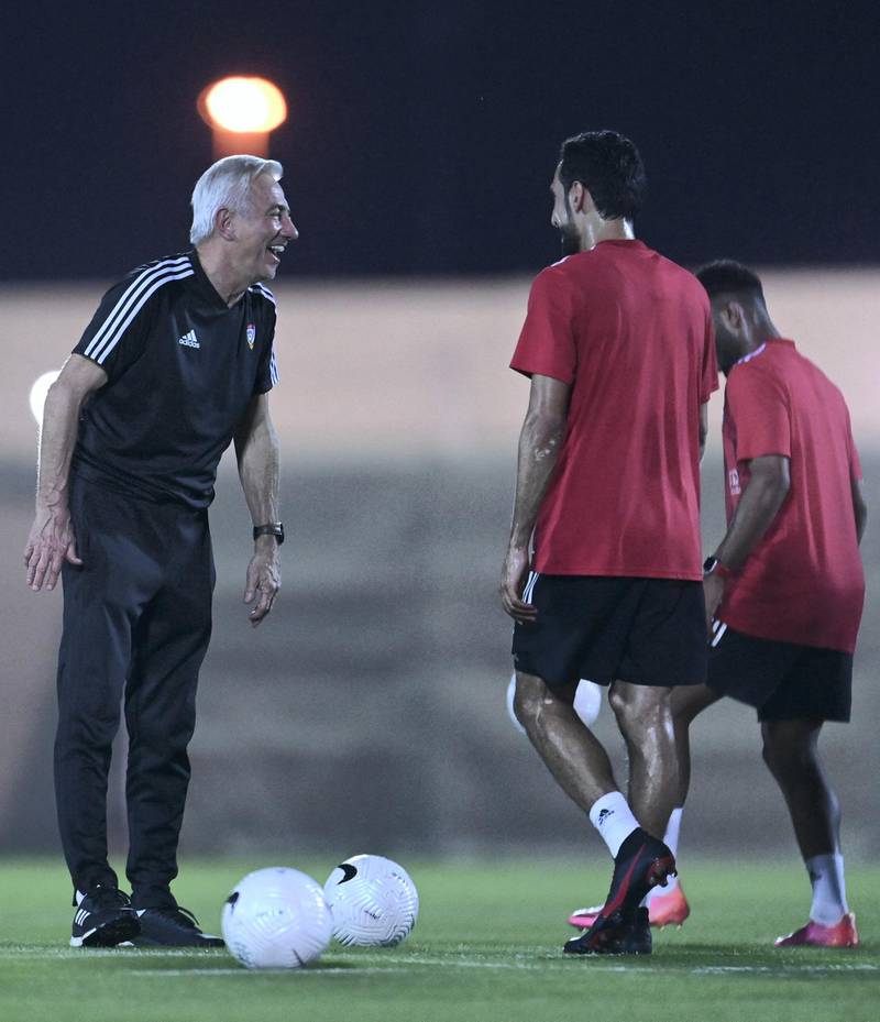 UAE football team training in Dubai ahead of upcoming 2022 World Cup qualifiers. Courtesy UAE FA