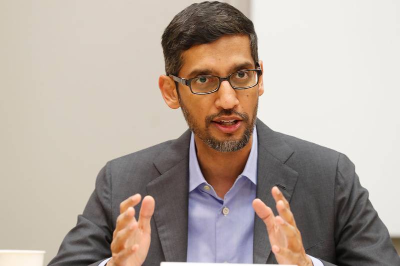 FILE- In this Oct. 3, 2019 file photo, Google CEO Sundar Pichai speaks during a visit to El Centro College in Dallas. Pichai has apologized for how a prominent artificial intelligence researcher's abrupt departure last week has â€œseeded doubtsâ€ in the company. Pichai told Google employees in a memo Wednesday, Dec. 9, 2020 obtained by Axios that the tech company is beginning a review of the circumstances leading up to Black computer scientist Timnit Gebru's exit and how Google could have â€œled a more respectful process.â€ (AP Photo/LM Otero, File)