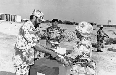 Lt Gen Sheikh Mohamed, Chief of Staff of the Armed Forces, at the graduation for non-commissioned officers at the Land Forces Non-commissioned Officer School on June 9, 1994. Photo: National Archives