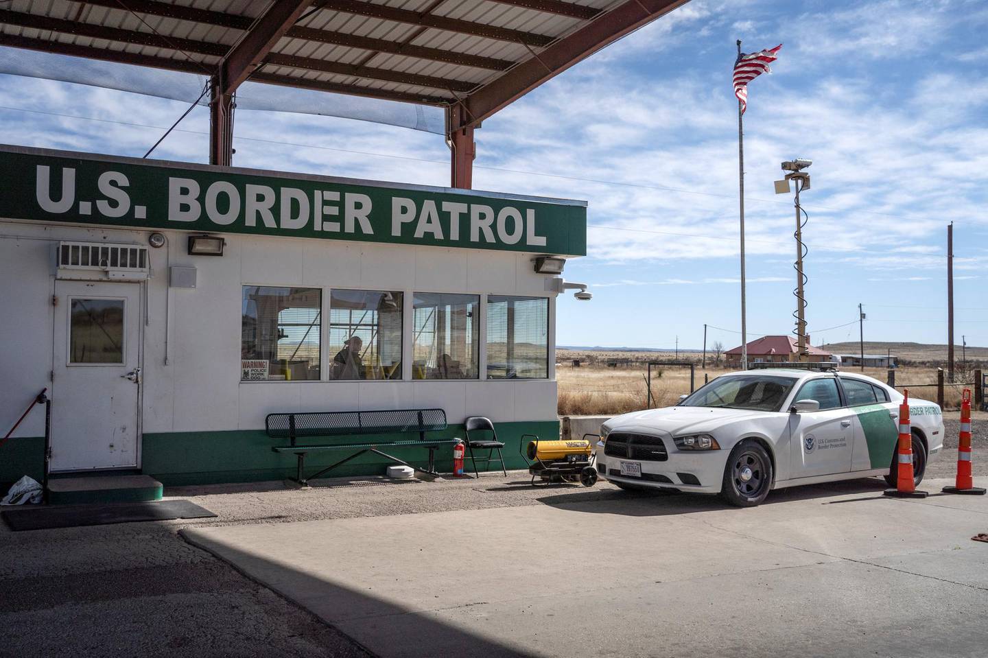 A United States Border Patrol checkpoint  is pictured near Marfa, Texas on January 29, 2020. - Agents in the Big Bend Border Patrol Sector employ tracking techniques and spend a lot of time on foot and on horseback to pursue smugglers, and drug or human traffickers through the remote terrain of West Texas. (Photo by Paul Ratje / AFP)