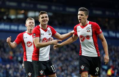 Soccer Football - FA Cup Fifth Round - West Bromwich Albion vs Southampton - The Hawthorns, West Bromwich, Britain - February 17, 2018   Southampton's Dusan Tadic celebrates scoring their second goal with Guido Carrillo    Action Images via Reuters/Carl Recine