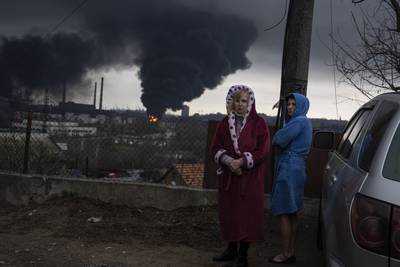 Smoke fills the air after shelling in Odesa in April