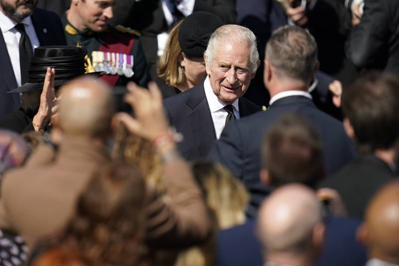 King Charles meets members of the public as he leaves the Senedd in Cardiff, Wales, after a visit to receive a Motion of Condolence following the death of Queen Elizabeth. PA
