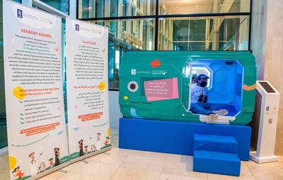 A child sits inside the newly-launched sensory pod in Al Jimi Mall, Al Ain.